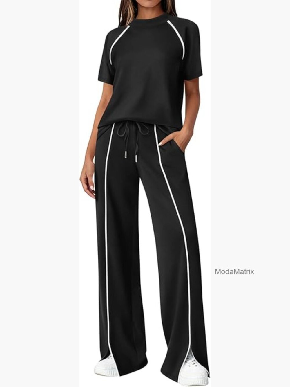 Matix Black Short Sleeve Tee with White Contrast Piping